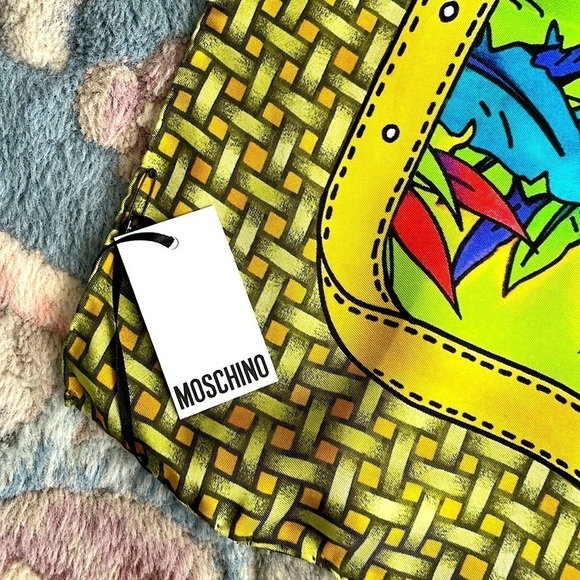 Brand New Moschino 100% Silk Square Teddy Bear Scarf Jungle Tropical Hawaii - Picture 3 of 8